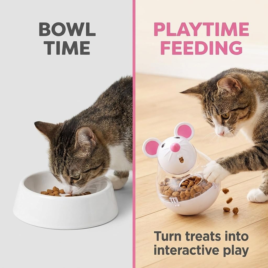 Beige Interactive Cat Toy, Mouse Shape Treat Dispenser, Food Storage Holder for Indoor Cats and Kittens, Cat Mice and Animals Toys for Pet Increases IQ Interactive & Food Dispensing