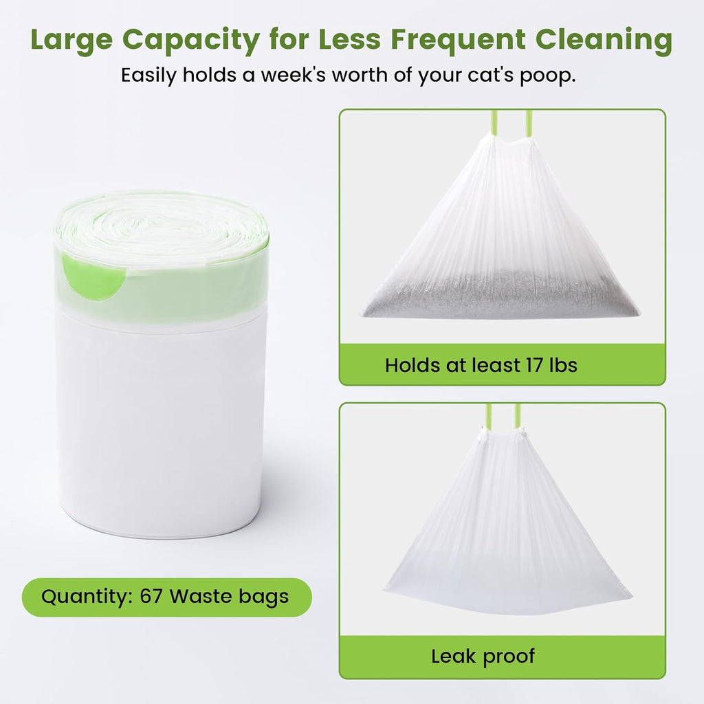 PETOCAT Cat Litter Liner Bags Compatible with Litter Box Robot 3, 4 and Most Self-Cleaning Litter Boxes, 67 Count drawstring Kitty Automatic Waste Drawer Liners, Disposable Pet Trash Replacement Bags
