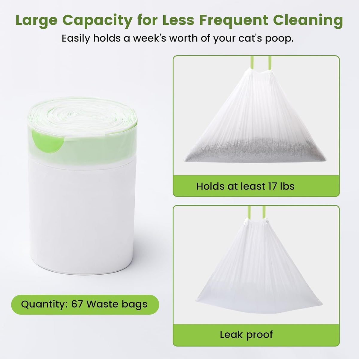 PETOCAT Cat Litter Liner Bags Compatible with Litter Box Robot 3, 4 and Most Self-Cleaning Litter Boxes, 67 Count drawstring Kitty Automatic Waste Drawer Liners, Disposable Pet Trash Replacement Bags