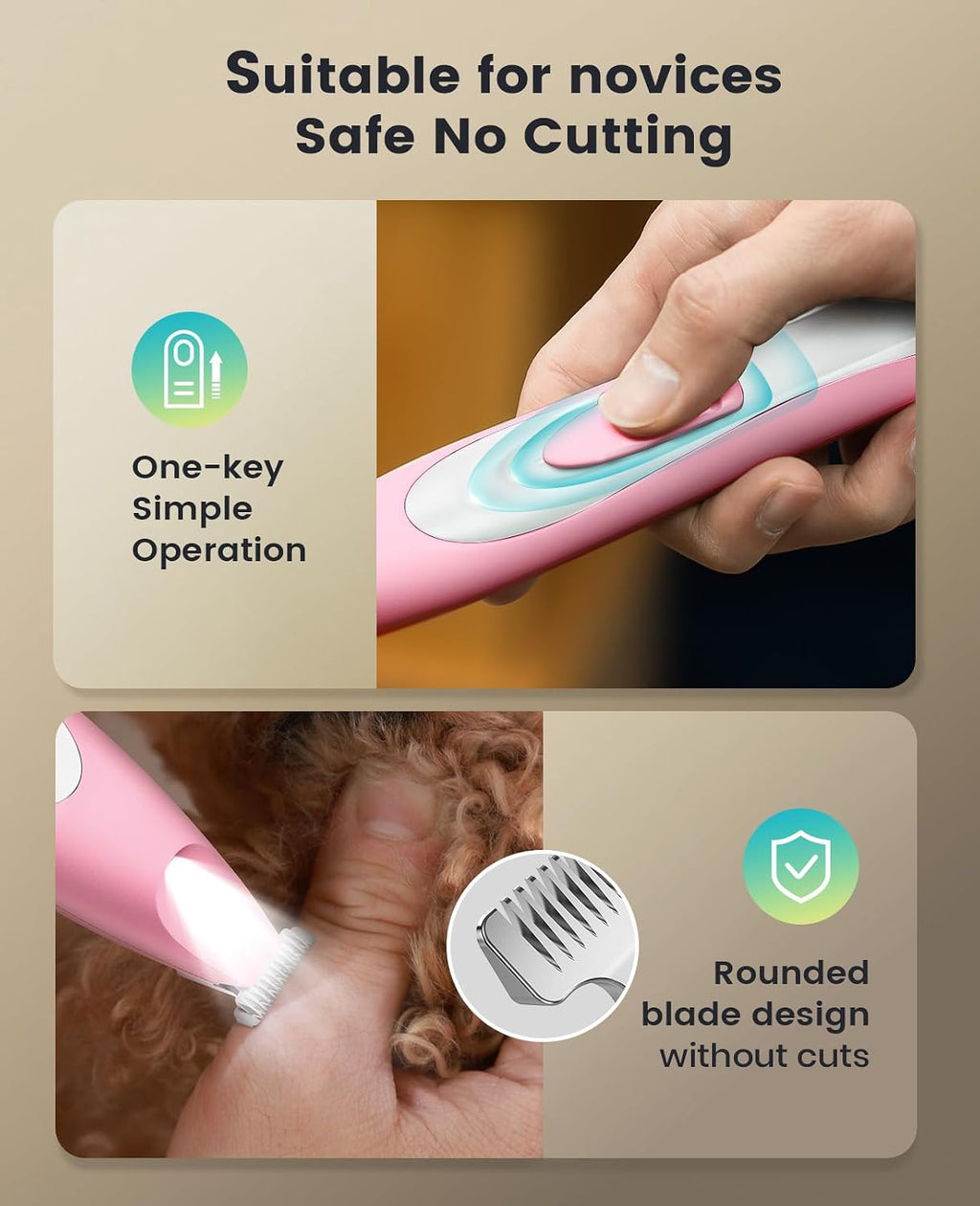oneisall Low-Noise Dog Paw Trimmer with LED Light (Pink)