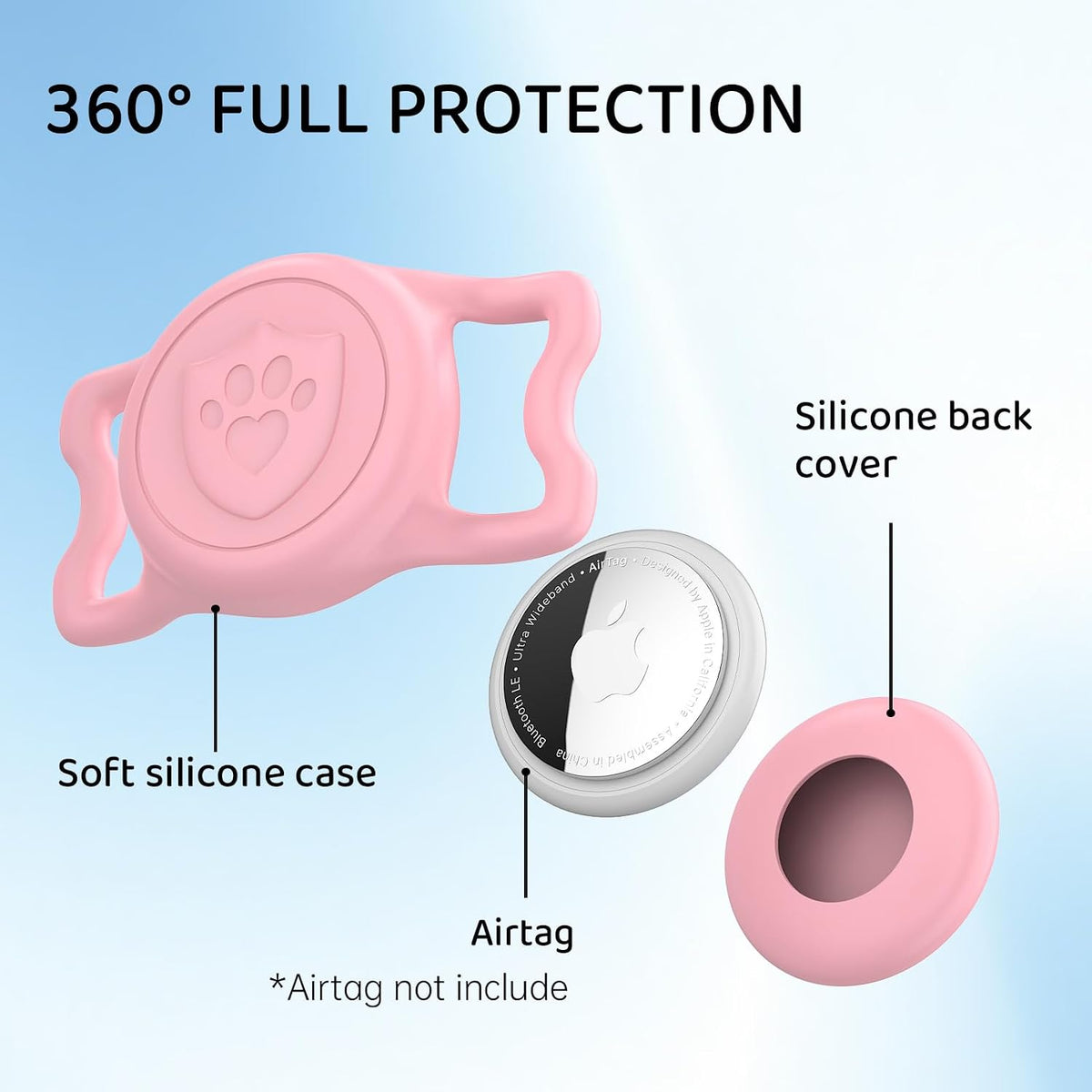 IP68 Waterproof AirTag Holder for Dog Collar, Silicone,Pink&Purple, 2 Pack