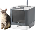 Foldable Enclosed Cat Litter Box with Lid, for Kitten to Medium, Gray-White