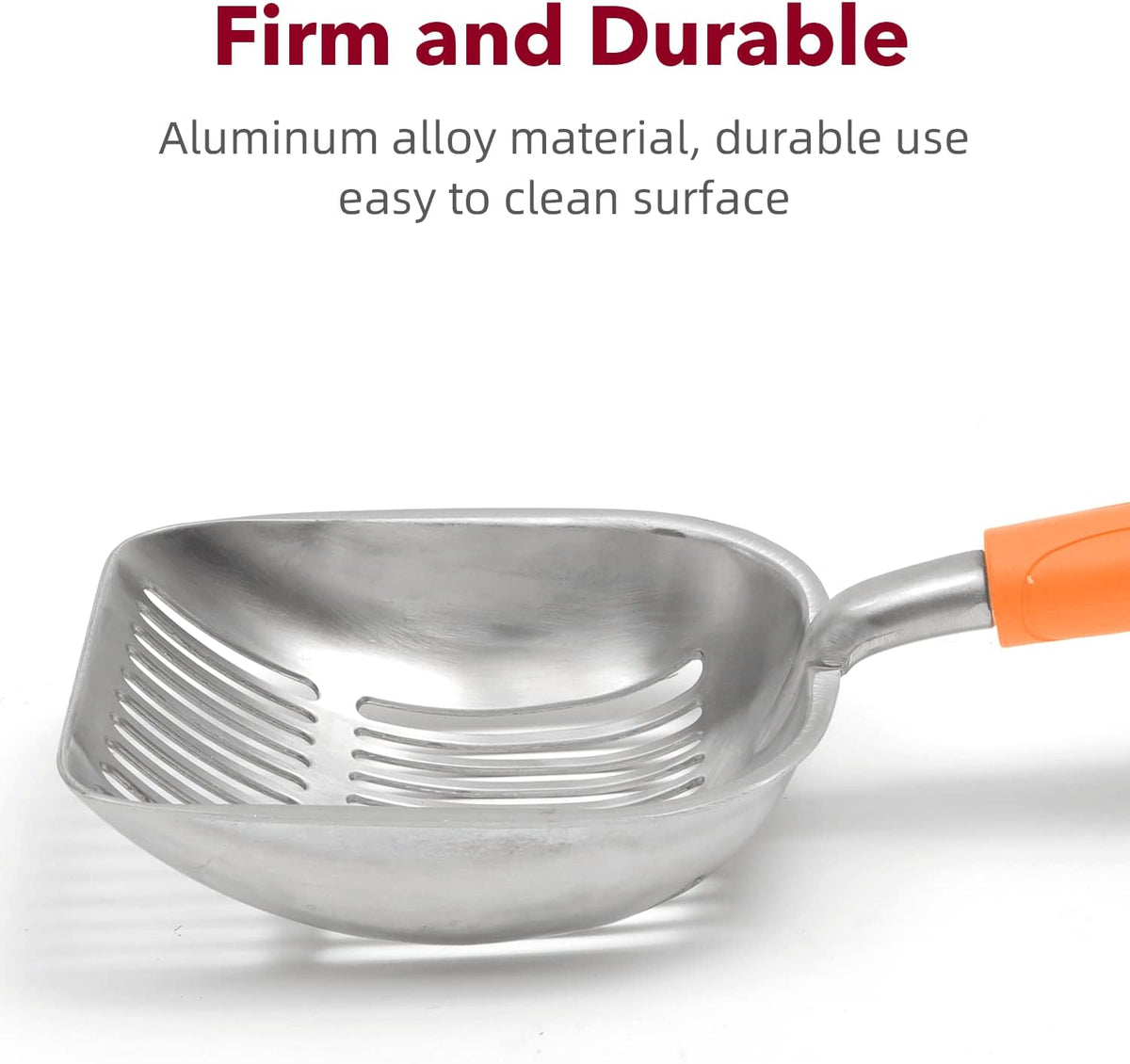 Cat Litter Scoop, Kitty Metal Scooper, Aluminum Alloy Sifter, Kitten Pooper Lifter, Deep Shovel, Long Handle, Poop Sifting, Durable, Heavy Duty, for Litter Box