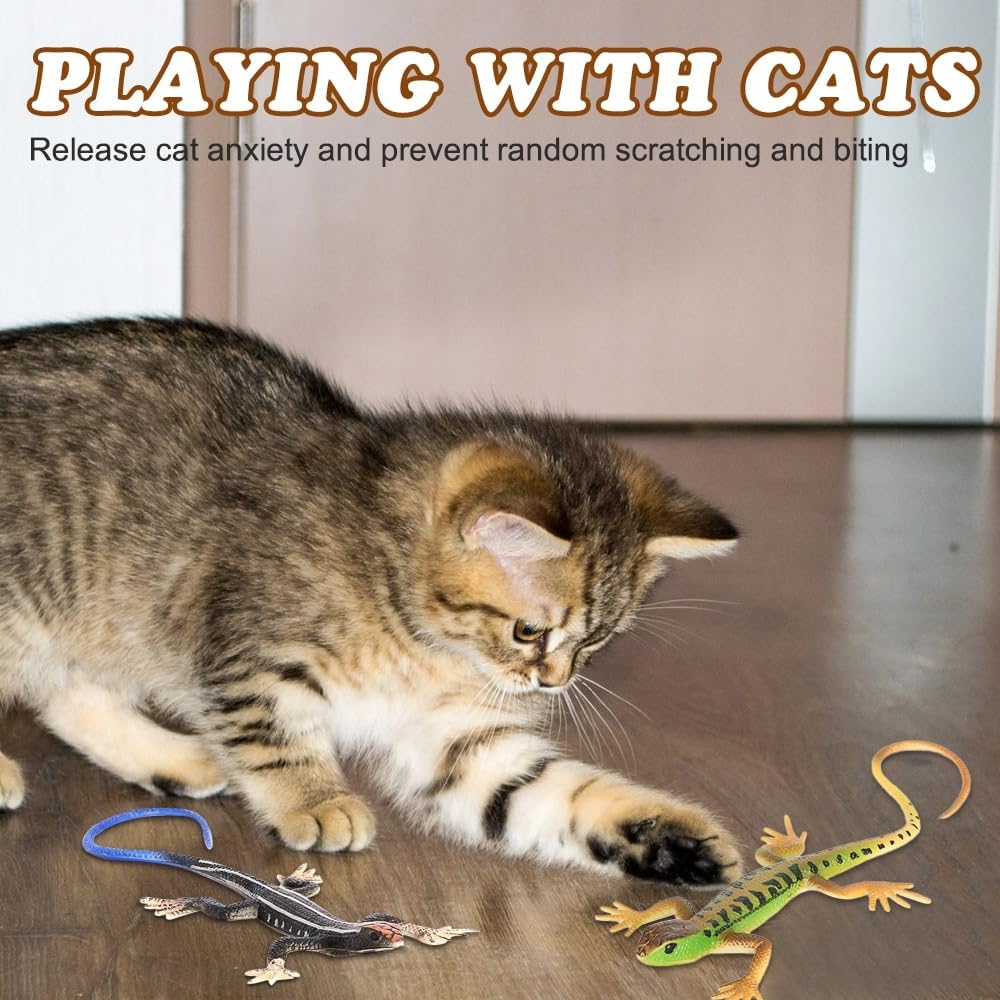 DONGKER 4 PCS Cat Lizard Toys,PVC Simulated Lizards Kitten Toys Bite Resistant for Kittens Adult Cats Over 6 Months Old Halloween Christmas