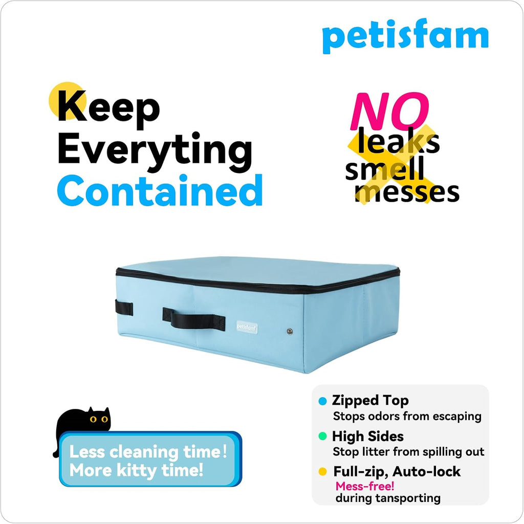 Portable Travel Cat Litter Box for Medium Cats and Kitty with Zipped Lid to Keep Litter and Odor Contained