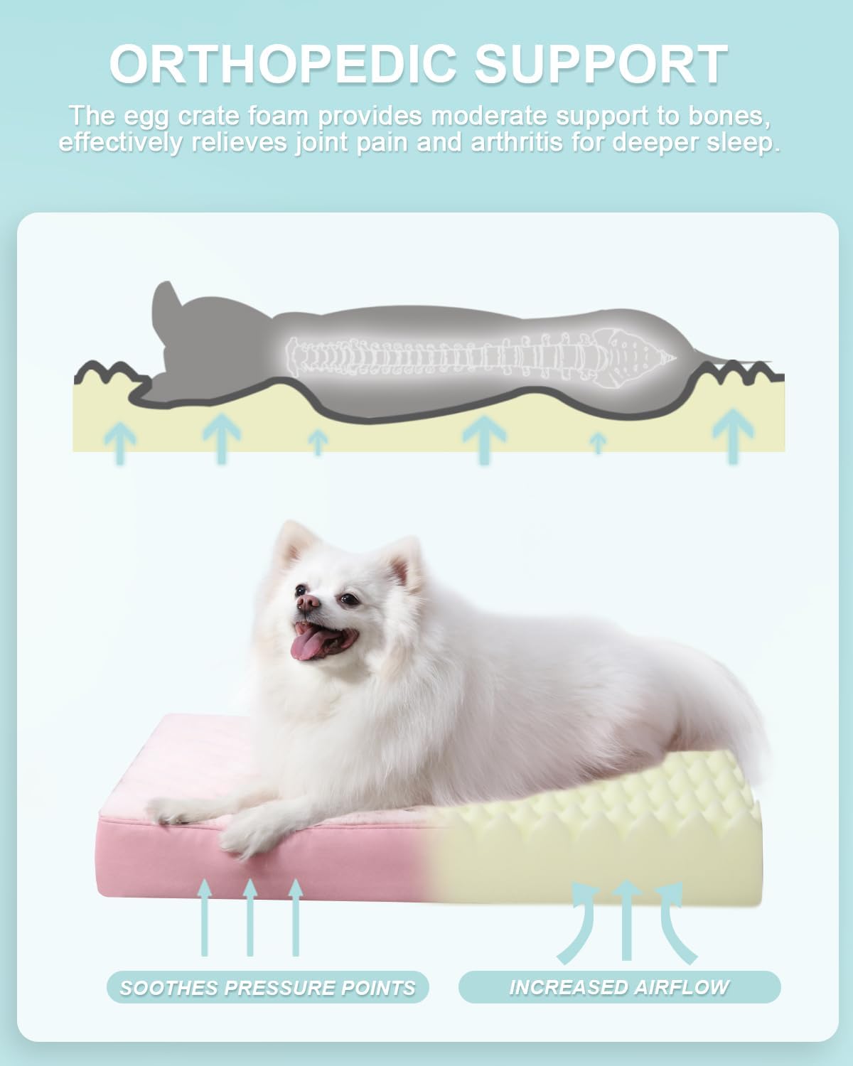 KSIIA Orthopedic Dog Bed for Small Dogs with Waterproof Lining, Pink, 23x17