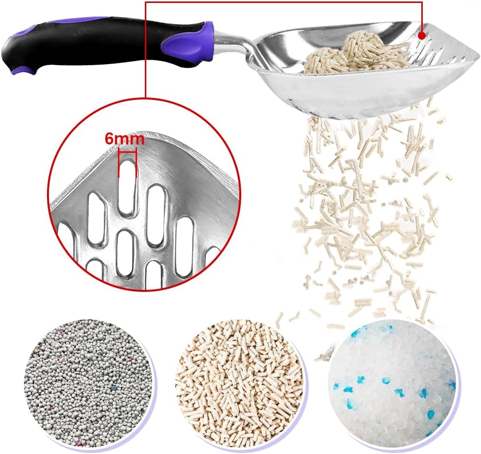 Cat Litter Scoop-Metal Litter Scooper-Kitty Metal Scooper-Long Handle | Kitten Scooper-Poop Sifting-Mesh Shovel-Aluminum Alloy Metal-Suitable for Cat Litter Box-Christmas Gift(Purple)