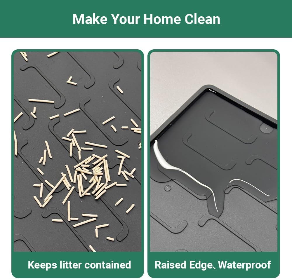 Cat Litter Mat, Large 32'' x 24'' Silicone Litter Box Mat for Litter Trapping, Waterproof, Non-Slip, Easy to Clean, Grey
