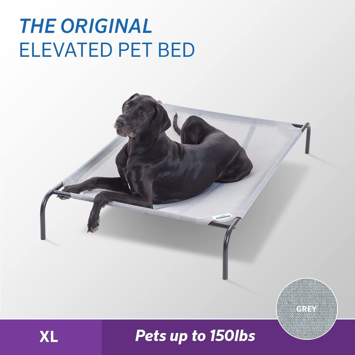 Coolaroo Original Elevated Dog Bed - Breathable Off-The-Ground Pet Bed with Cooling Fabric, Joint Relief & Moisture-Resistant Fabric, 100% Recyclable, Easy Clean, Gray, Extra Large