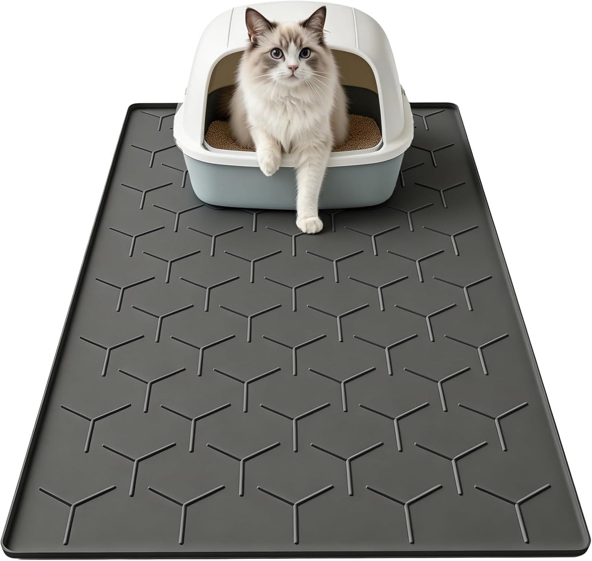 Garoopion Silicone Cat Litter Mat 34×22 inch, Easy to Clean, Black | Waterproof Silicone Mat with Raised Edges, Catch Litter, Protect Floor from Urine, Multi-Use for Dog/Sink/Kitchen/Boots