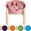 LE TAUCI Ceramic Slow Feed Dog Bowls, Elevated for Small and Medium Breed Dogs, Anti-Gulping Pet Feeding Dishes, Flower Pink, 1.5 Cups 