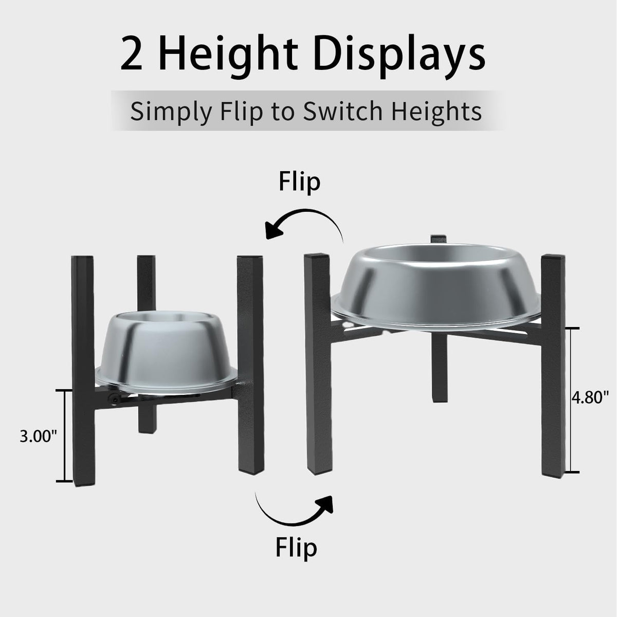 Elevated Cat Bowl Stand Good for Senior Cats Digestion Arthritis Relief - Adjustable Metal Feeder Riser, Fits 5.1-7.45” Round Bowls (No Bowls)（Black）