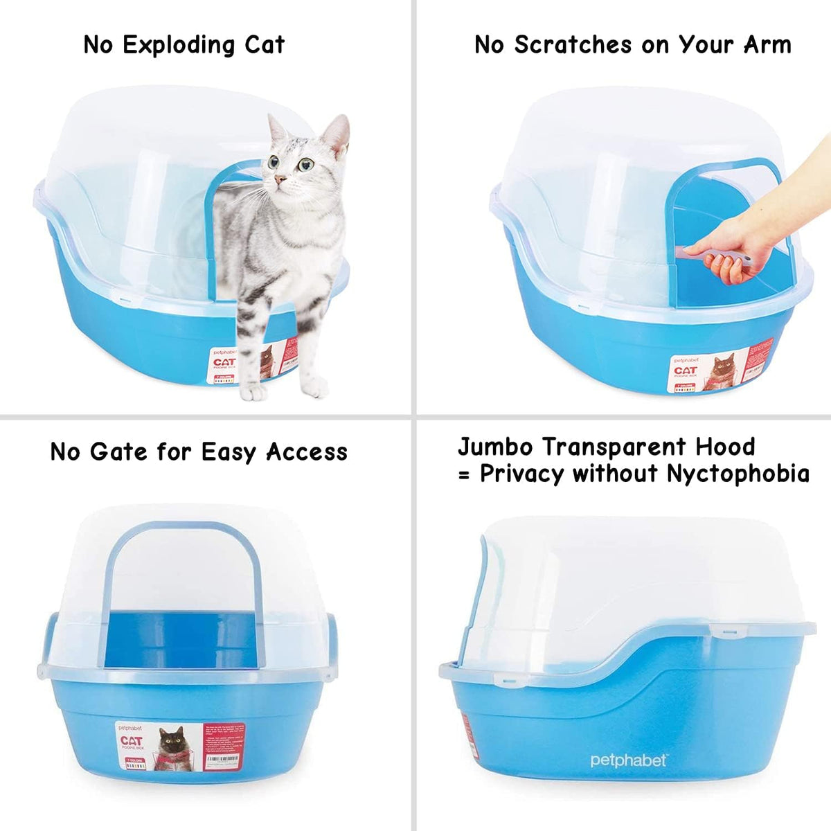 Petphabet Jumbo Hooded Cat Litter Box, Extra Large, Light Blue