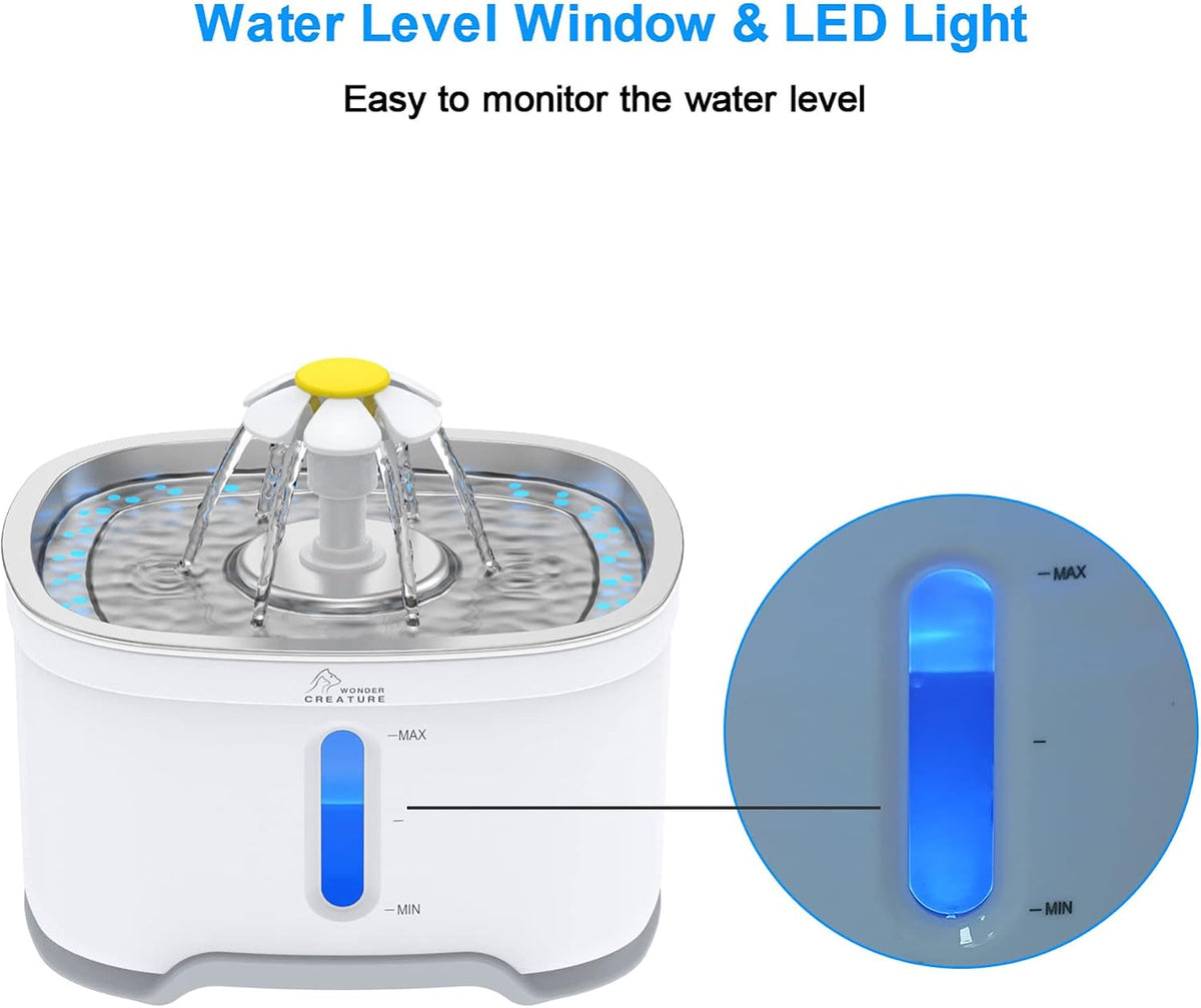Wonder Creature Cat Water Fountain Stainless Steel Lid with 3 Filters, 84oz