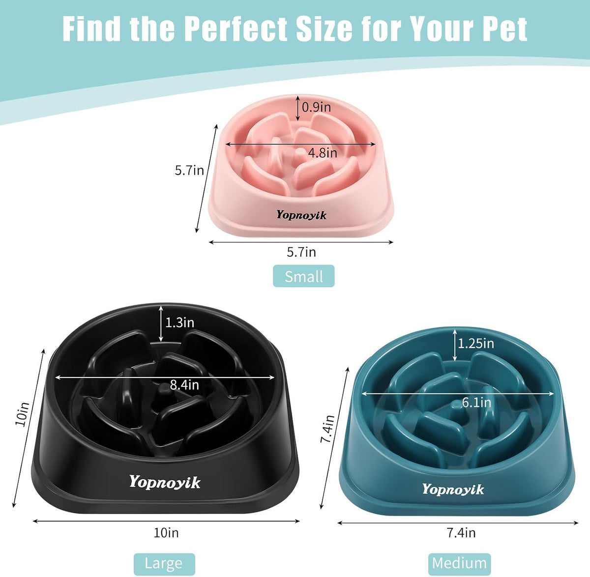 Slow Feeder Dog Bowls for Medium Dogs & Cats | Non-Slip Base, Anti-Choking Design, Reduces Bloating & Overeating, Easy to Clean, 1.5-2 Cups