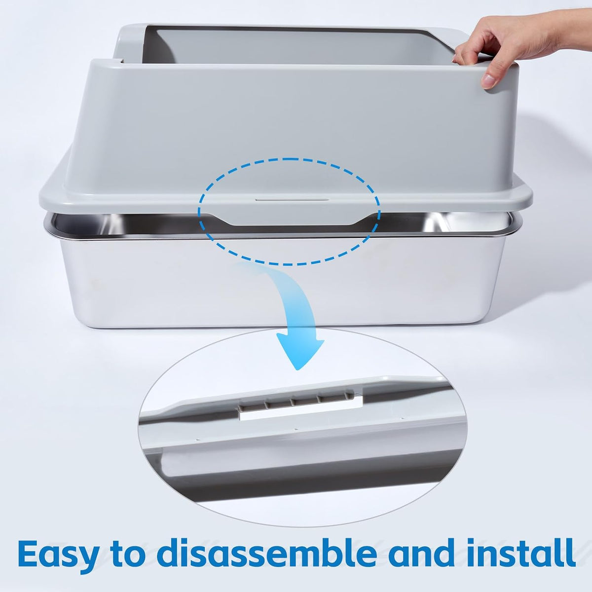 Stainless Steel Litter Box XL-Metal Cat Litter Box for Big Cat | Large Metal Litterbox with High Side，Non-Stick, Odor-Resist, Anti-Urine Leakage, Easy-Clean, Includes Mat & Scoop