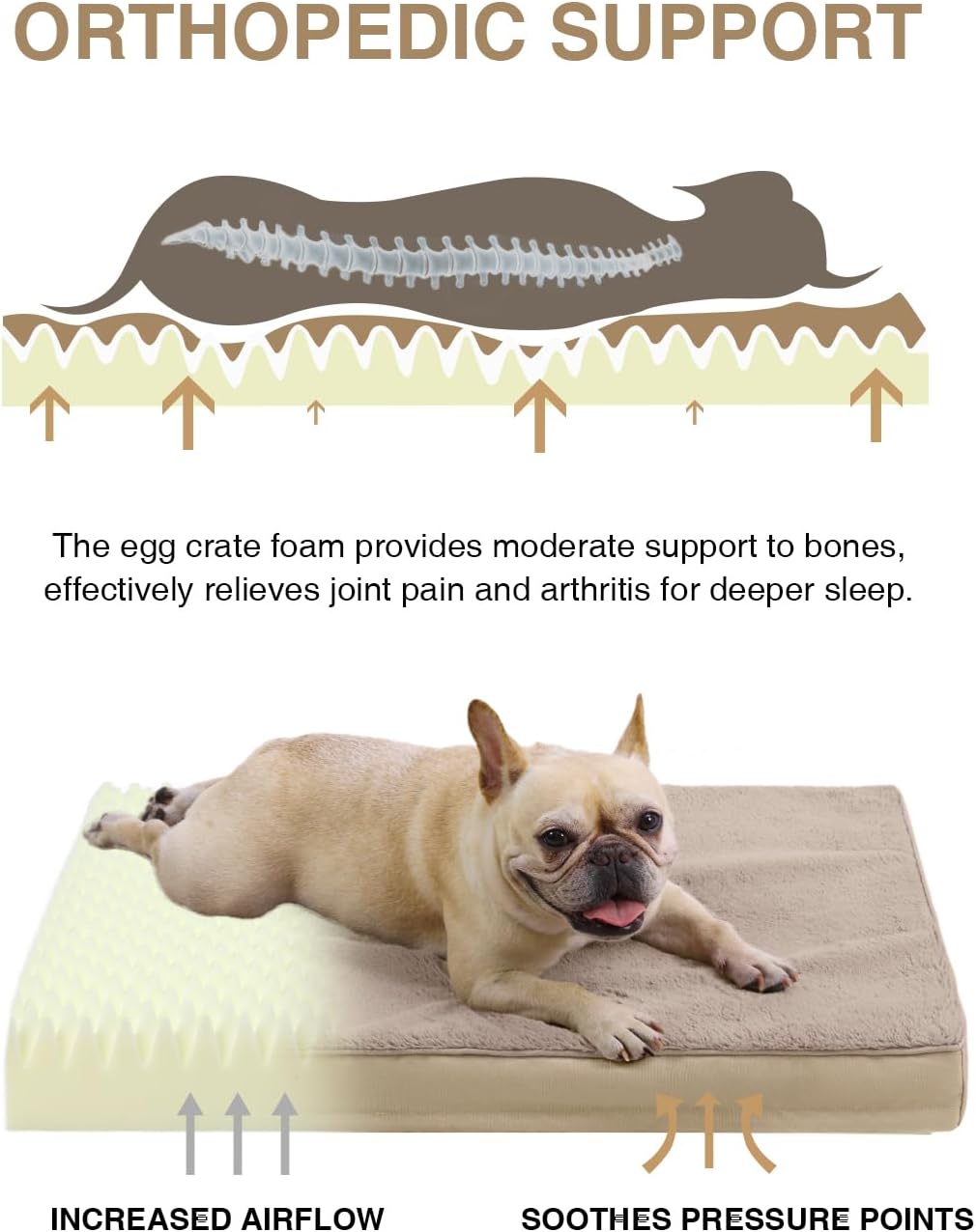 KSIIA Orthopedic Dog Bed for Medium Dogs with Waterproof Lining,Khaki,29x18
