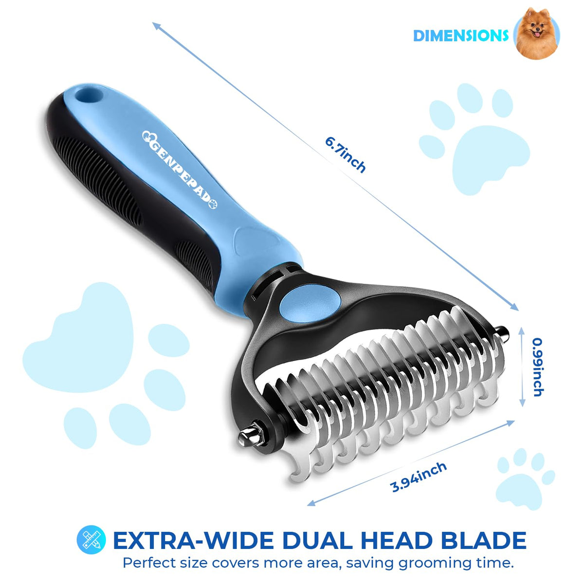 Undercoat Rake for Dogs & Cats, Dematting Comb with Extra Wide Double-Sided Stainless Steel Teeth for Detangling, Deshedding, Brushing, Thinning & Removing Shed Fur, Knots, Mats, and Tangles in Pets