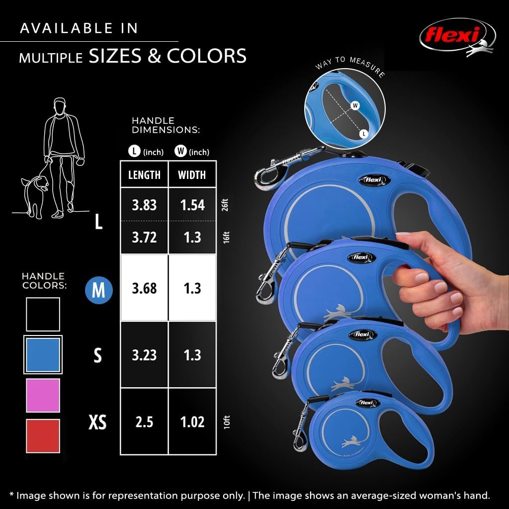 FLEXI® Classic Cord Retractable Dog Leash, Medium, 16 ft - Blue