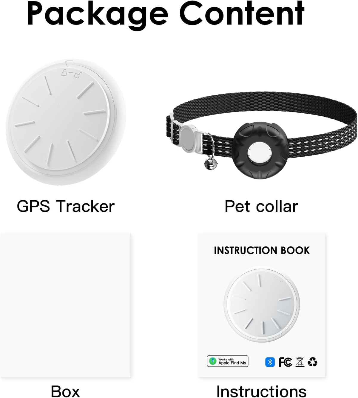 GPS Tracker, Tractive Cat Tracker, Cat Tracker Collar with Safety Elastic Buckle, Works with Any Collar,Compatible with Apple Find My App (Only iOS), No Monthly Fee, Black
