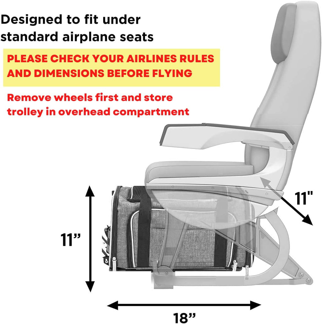 Ruff Life 101 Airline Approved Expandable Premium Pet Carrier on Wheels- Two Sided Expandable Rolling Carrier- Designed for Dogs & Cats- Extra Spacious Soft Lined Carrier! (Grey)