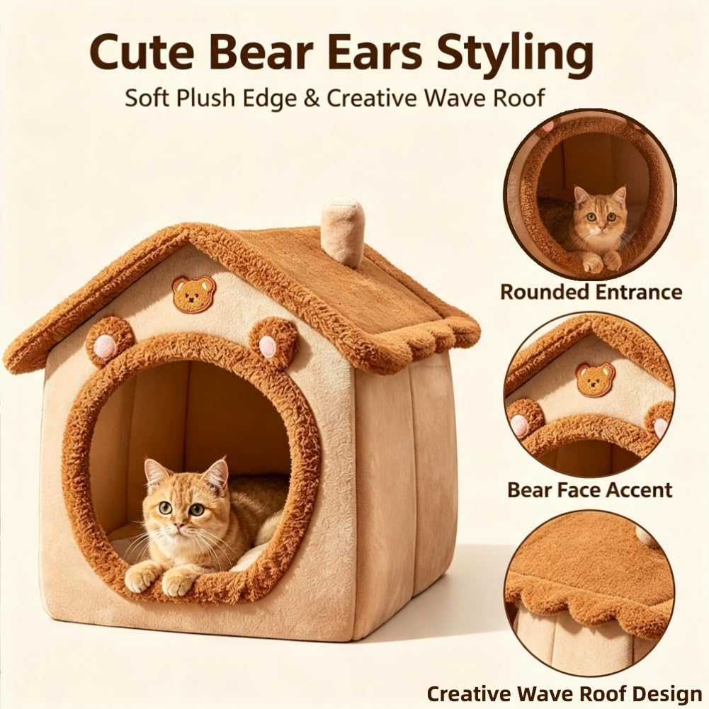 Cat Bed for Indoor Cats,Cat Tent with Removable Pillow (S-15.8x12.6x13.8In)