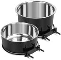 2 Pcs Stainless Steel Large Dog Crate Food Water Bowl, 77 & 45 OZ | Non-Spill, Detectable, Hanging Cage, Black Feeder Dish with Clamp Holder for Large Pets, Size 7.1x3.5'' & 6.3x2.6''