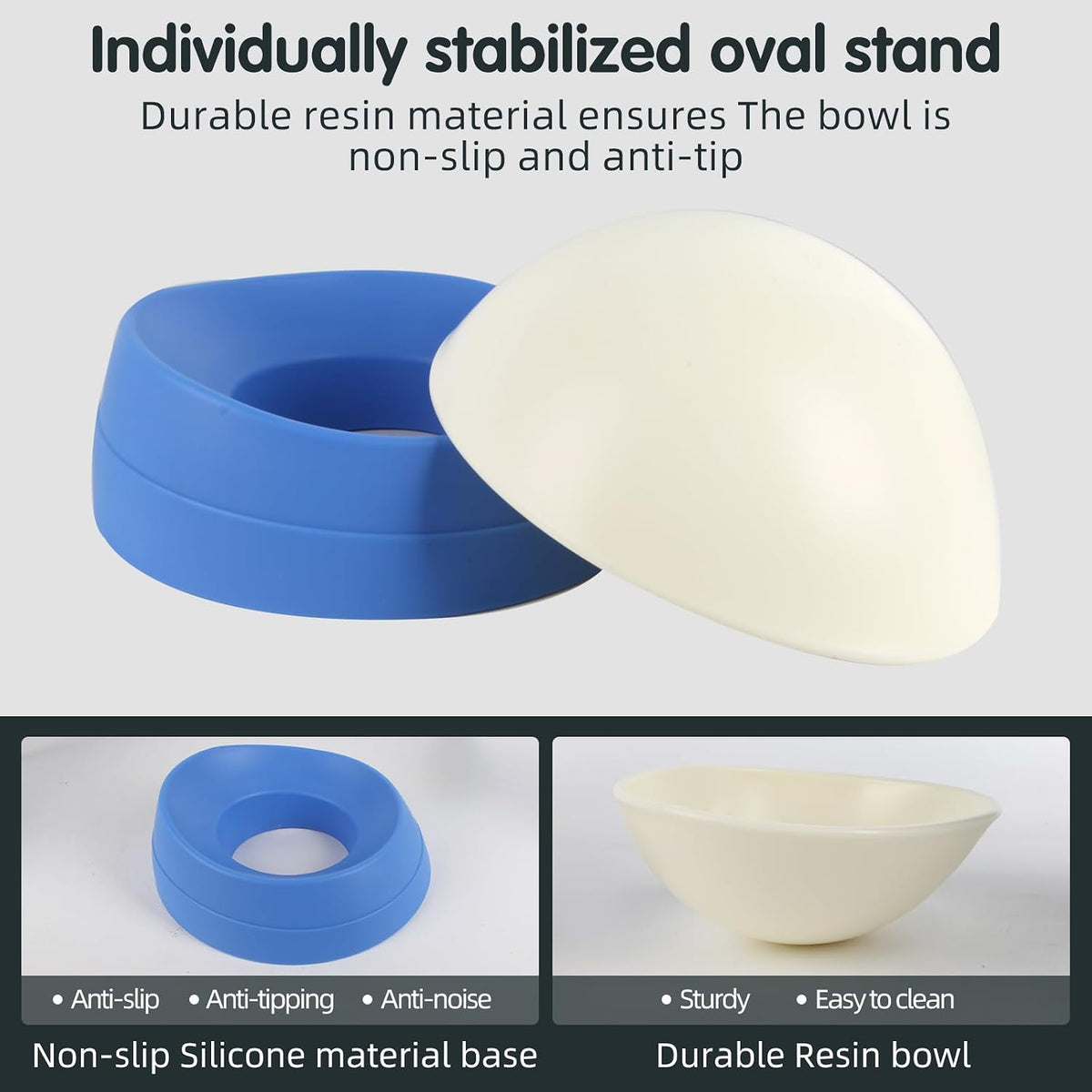 Bulldog Bowl Anti-Slip Dog Cat Dish Detachable Rubber Dog Bowl Pet Sterile Tilted Pet Feeder Slope Base (Blue, 2 Cup (Small/Medium Dog))