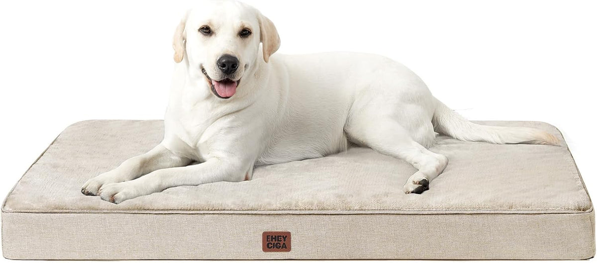 EHEYCIGA Extra Large Memory Foam Flat Dog Bed Washable, 44x32Inch, Beige