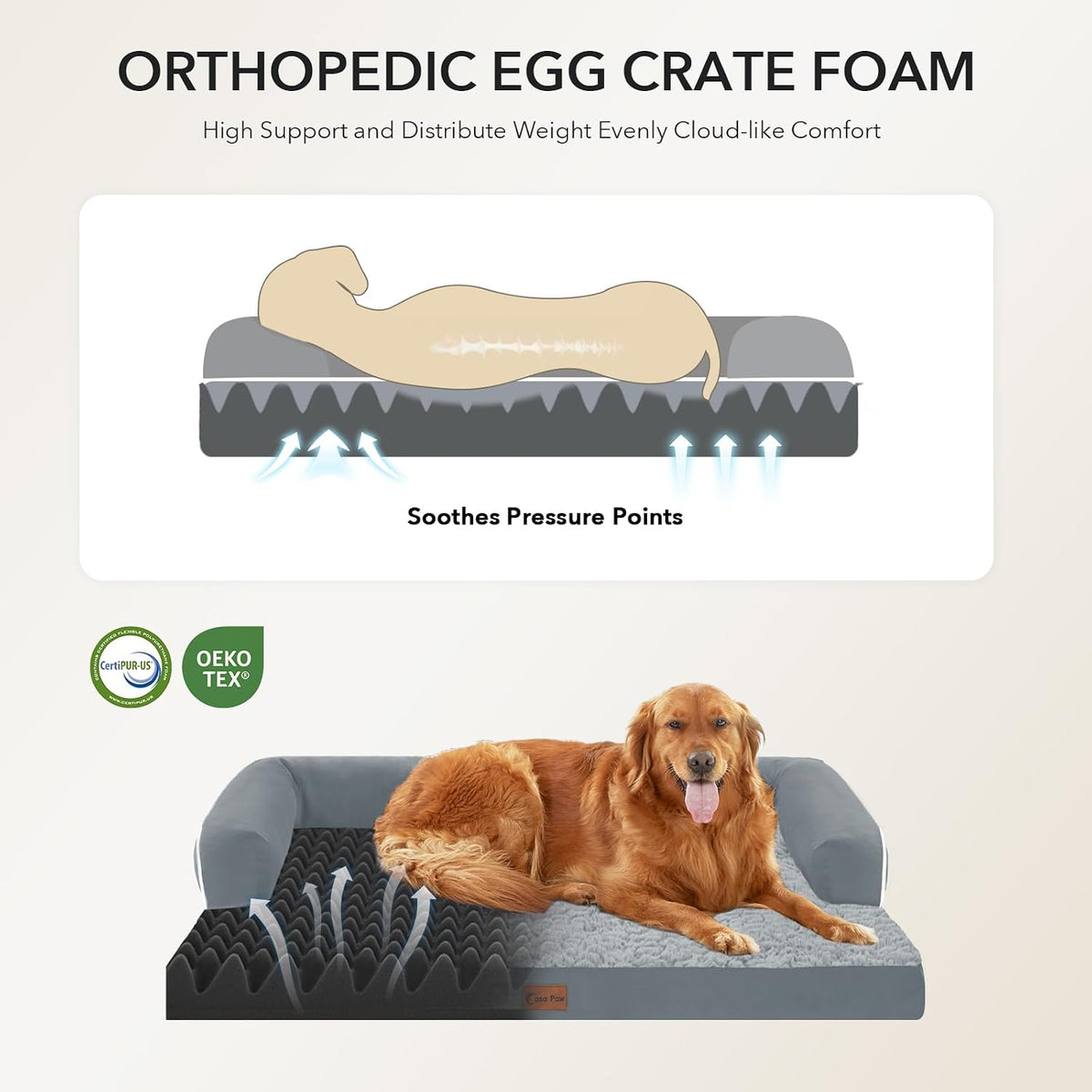 Waterproof Orthopedic Dog Bed for Extra Large Dogs, 41x27in, Grey