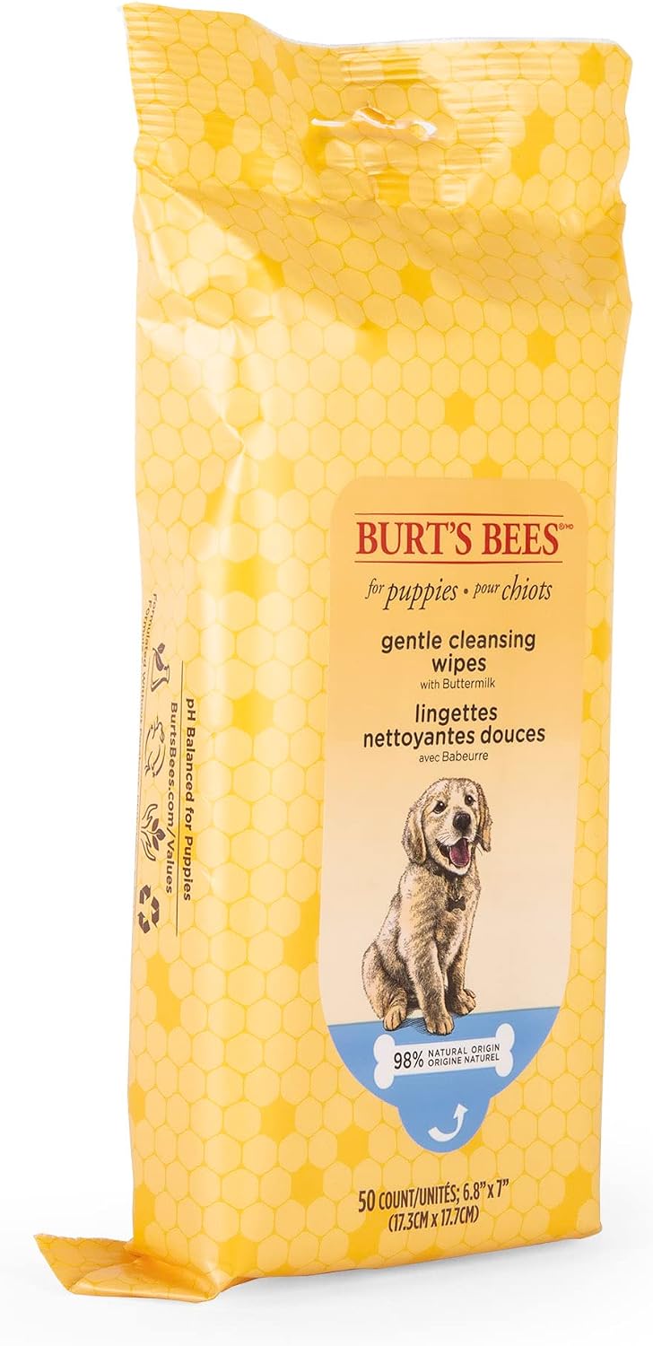 Burts Bees for Pets Gentle Cleansing Puppy Wipes, Buttermilk, 50 Count