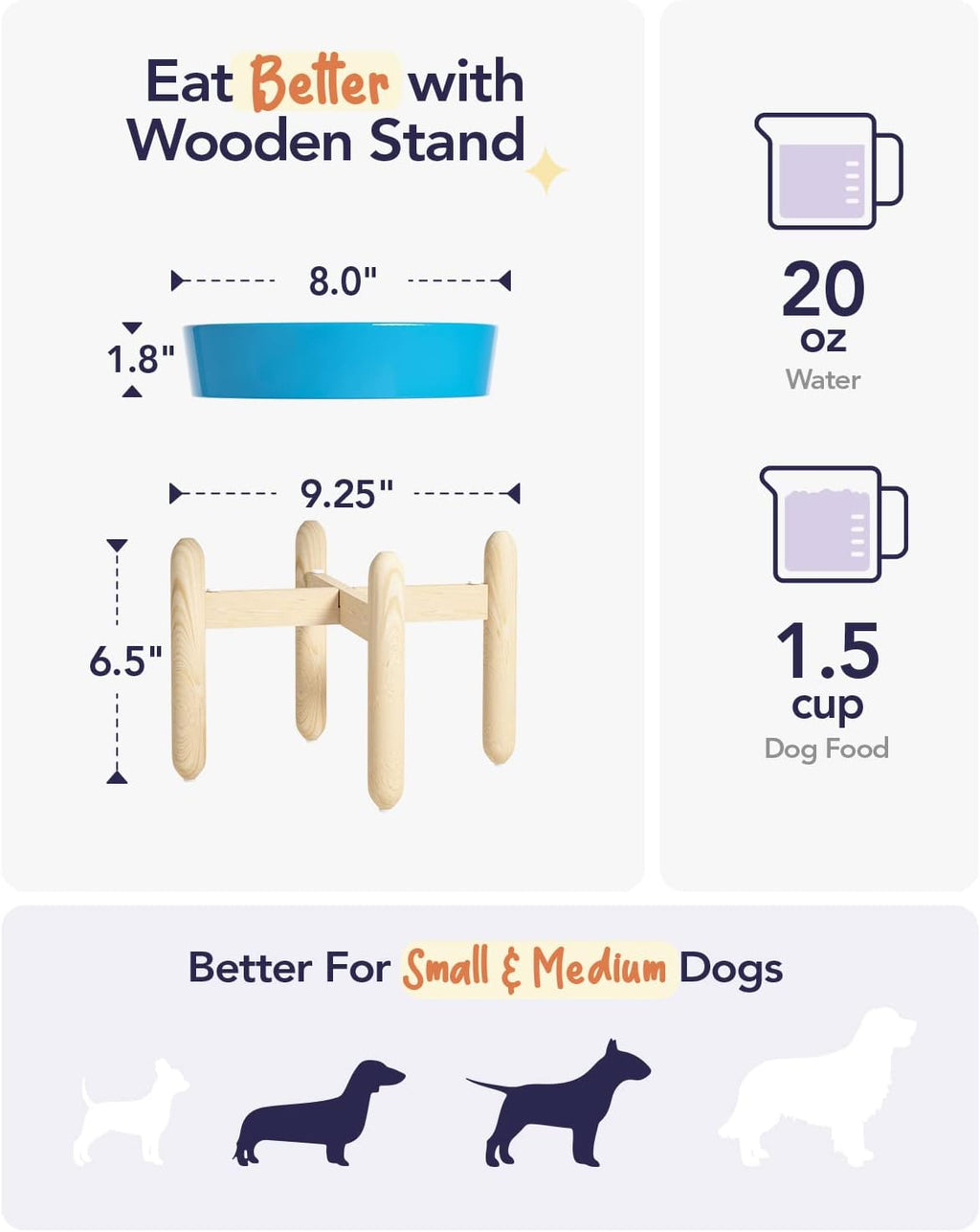 LE TAUCI Ceramic Slow Feeder Dog Bowls for Small and Medium Breed, 1.5 Cups Elevated Dog Bowl for Fast Eaters, Puzzle Bowl for Small Dogs and Cats, Vortex Blue 