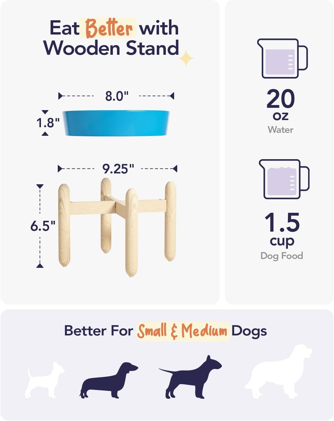 LE TAUCI Ceramic Slow Feeder Dog Bowls for Small and Medium Breed, 1.5 Cups Elevated Dog Bowl for Fast Eaters, Puzzle Bowl for Small Dogs and Cats, Vortex Blue 