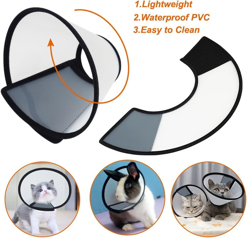 Vivifying Cat Cone, Adjustable PVC Recovery E-Collar, Soft Edge, Black, S