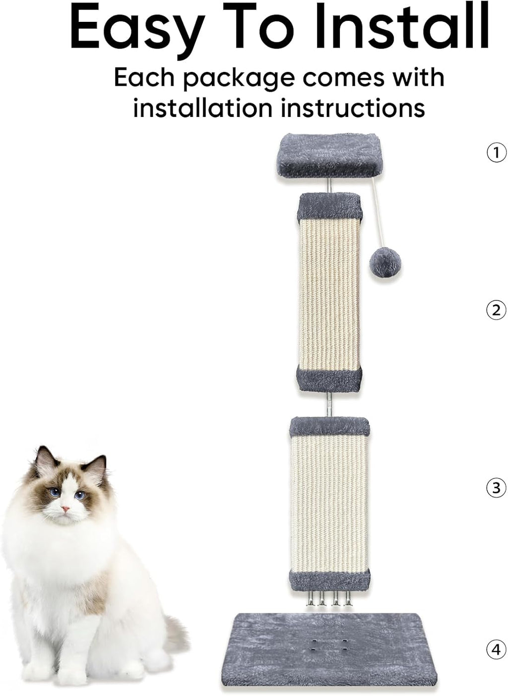 Cat Scratching Post for Indoor Cats, 32Inch Sisal Cat Scratcher