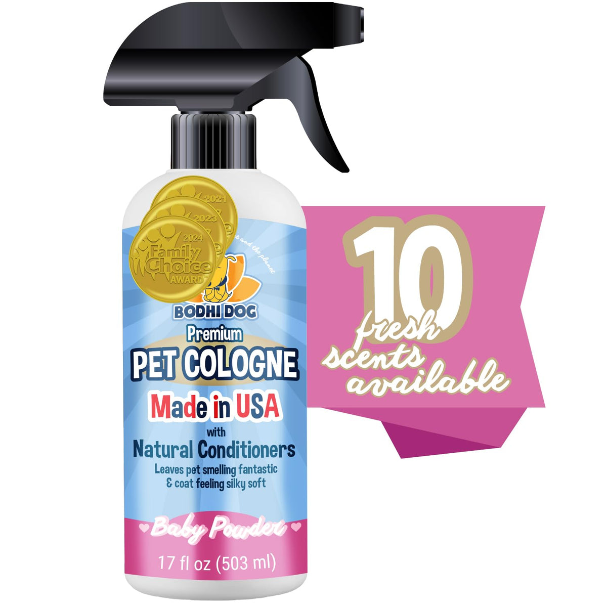 Bodhi Dog Premium Dog Cologne - Deodorizing Dog Perfume & Conditioner for Dogs & Cats - Natural Long Lasting Spray - Keeps Pets Fresh All Day - Gentle, Safe Formula, Made in USA - Baby Powder 17 Fl Oz