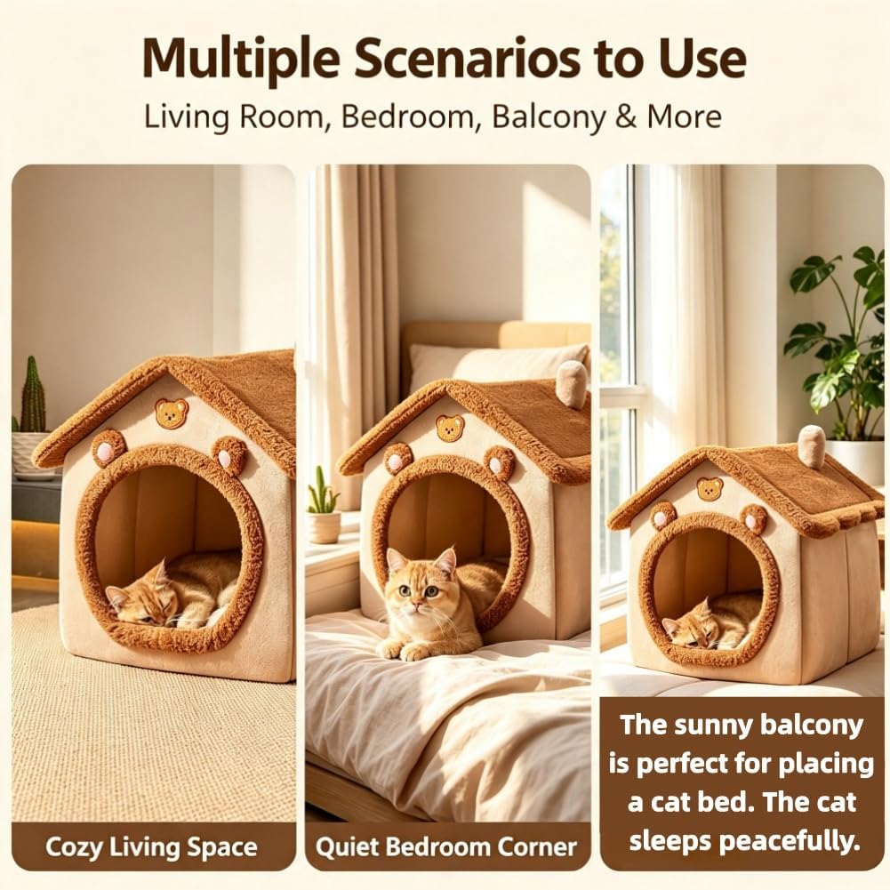 Cat Bed for Indoor Cats,Cat Tent with Removable Pillow (S-15.8x12.6x13.8In)