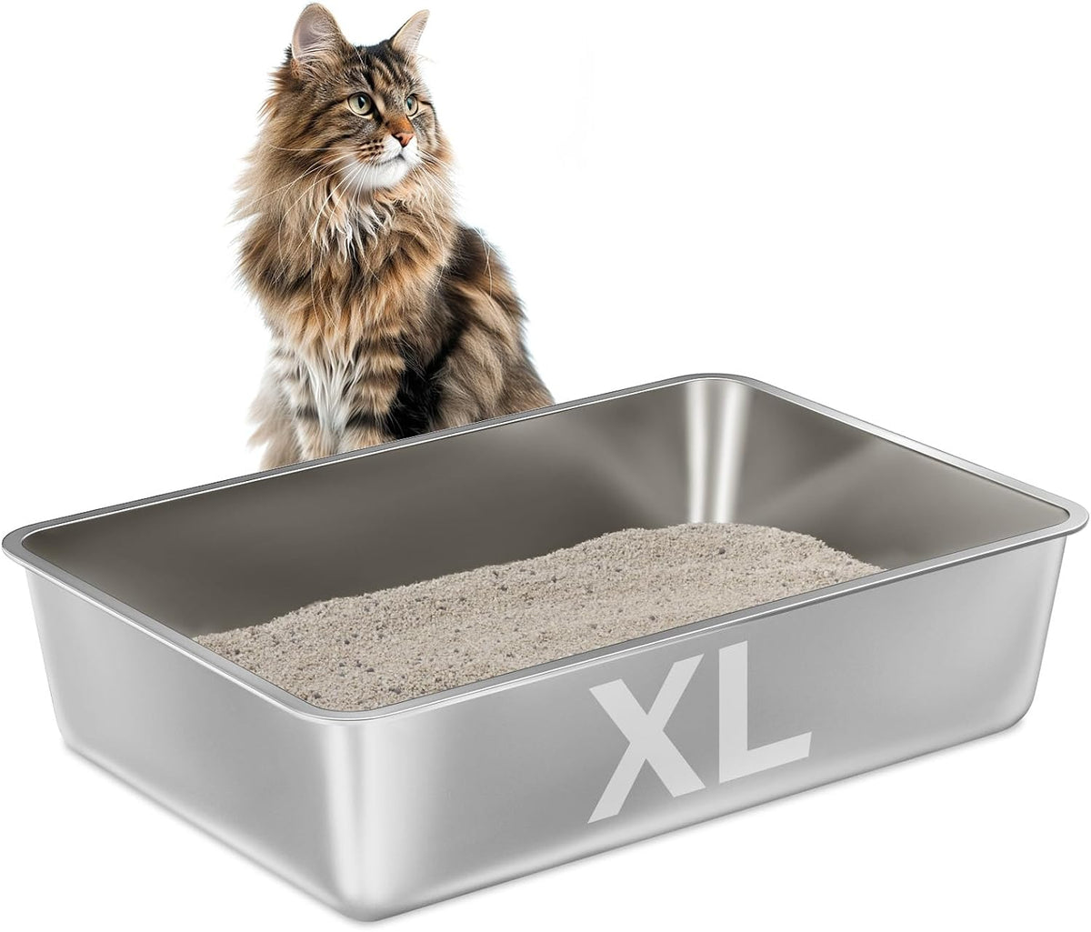 Stainless Steel Litter Box XL,Metal Cat Litter Box for Big Cats
