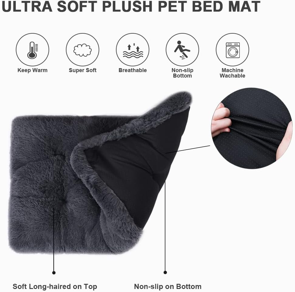 Large Dog Bed Crate Pad 36", Washable Plush Pet Mat Sleeping Dark Grey