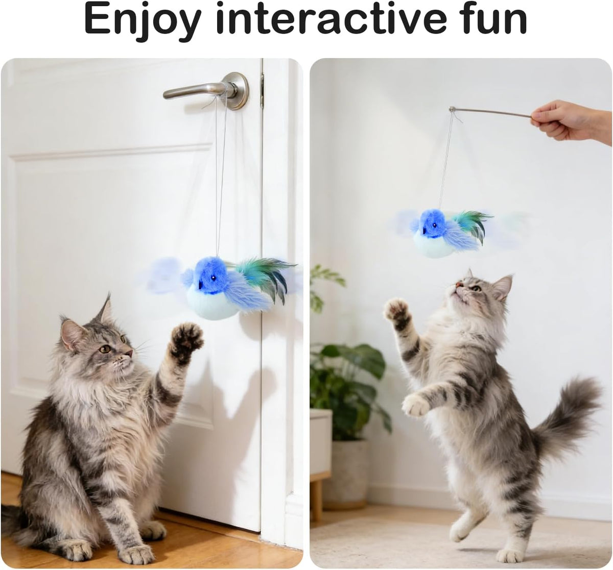 Migipaws Interactive Flapping Bird Cat Toy, Blue