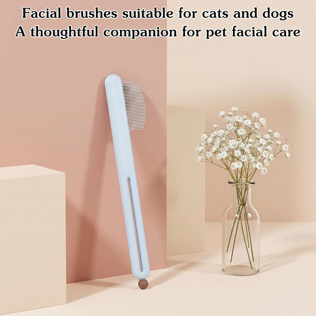 Stainless Steel Dog Eye Comb, Pet Facial Grooming Comb, Dog Flea Combs, Round-Tip Arc Teeth, Stress-free Tear Stain Remover for Dogs & Cats Fit Yorkie, Shih Tzu, Maltese Maltipoo Pomeranian (Blue)