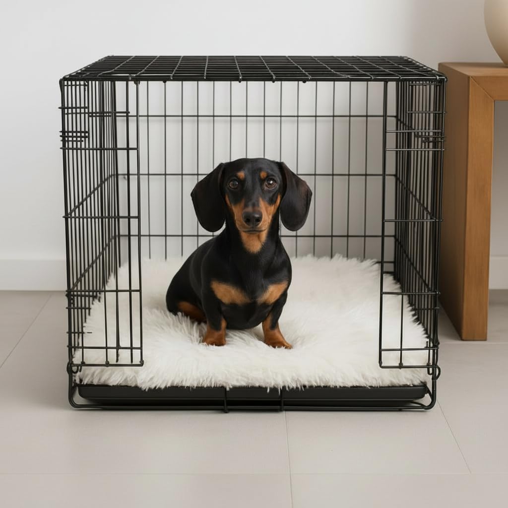 Faux Fur Orthopedic Rectangular Dog Bed, Memory Foam, White Small 23"x18"