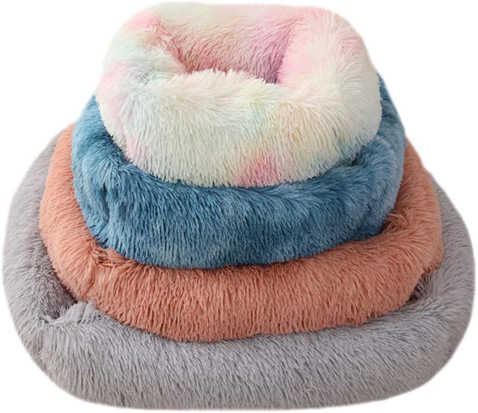La La Pet® Donut Dog Cat Bed Cozy Cave Pet Bed Burrow Dog Bed Calming Cuddler Self-Warming Pet Bed Soft Plush Pet Cushion Improved Sleep for Cats Small Medium Dogs Brown M