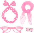 50s Set 50's Costume Accessories Chiffon Scarf Cat Eye Glasses Bandana Tie Headband Earrings for Cosplay Party
