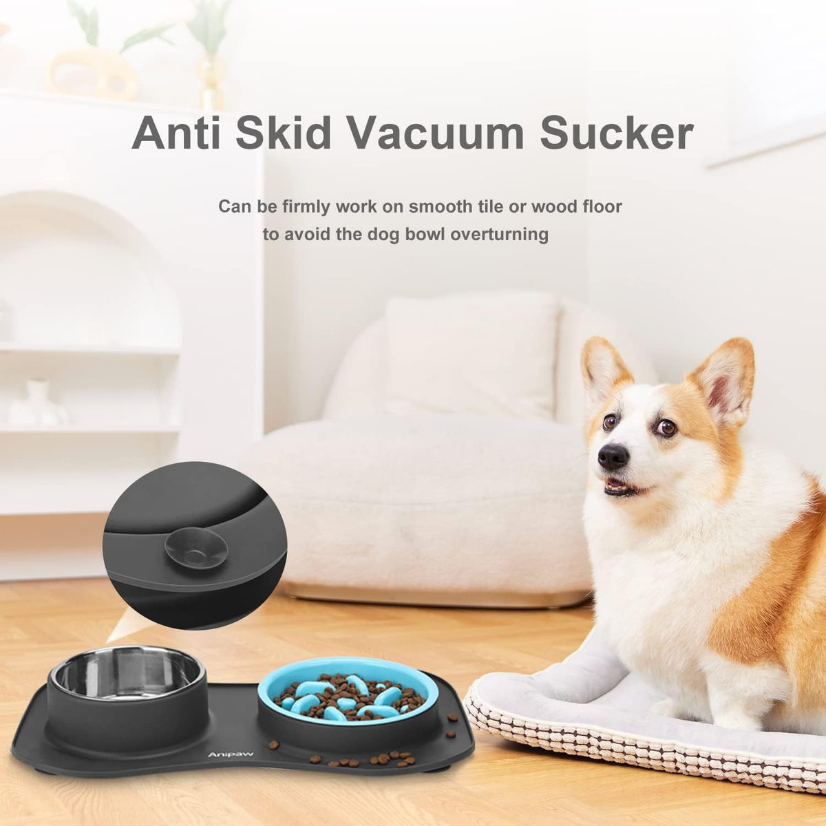 Slow Feeder Dog Bowls 3 in 1 Stainless Steel Food Water Bowl to Slow Eating | Durable, Non-spill & Non-skid with Silicone Mat Design, Slow Down Eating, Suitable for Small Medium Large Dogs and Cats 