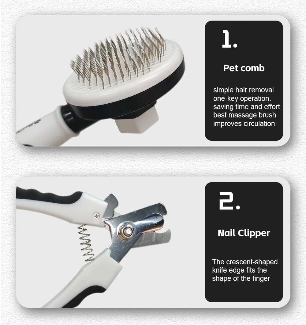 6-in-1 Pet Grooming Kit – Dog Grooming Kit with Undercoat Rake, Slicker Brush, Flea Comb, Nail Clippers & Grooming Glove – Complete Cat & Dog Grooming Tool Set for Shedding Control