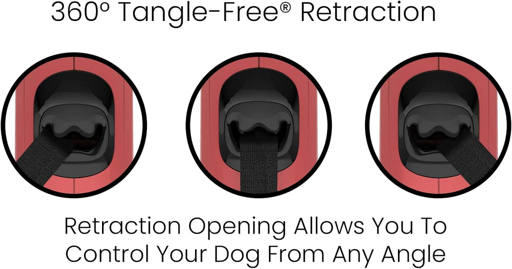TUG Monochrome 360° Tangle-Free Retractable Dog Leash | 16 ft Strong Nylon Tape (Small, Red)