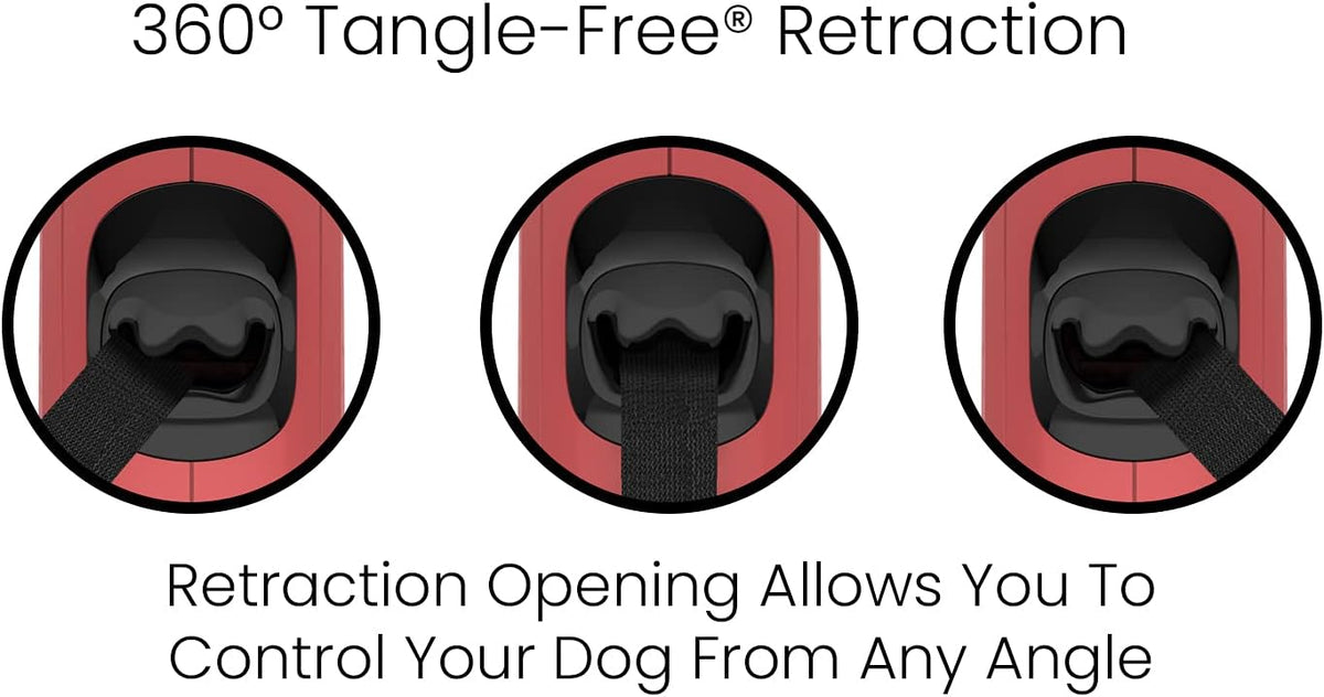 TUG Monochrome 360° Tangle-Free Retractable Dog Leash | 16 ft Strong Nylon Tape (Small, Red)