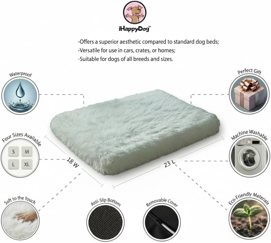 Faux Fur Orthopedic Rectangular Dog Bed, Memory Foam, White Small 23"x18"