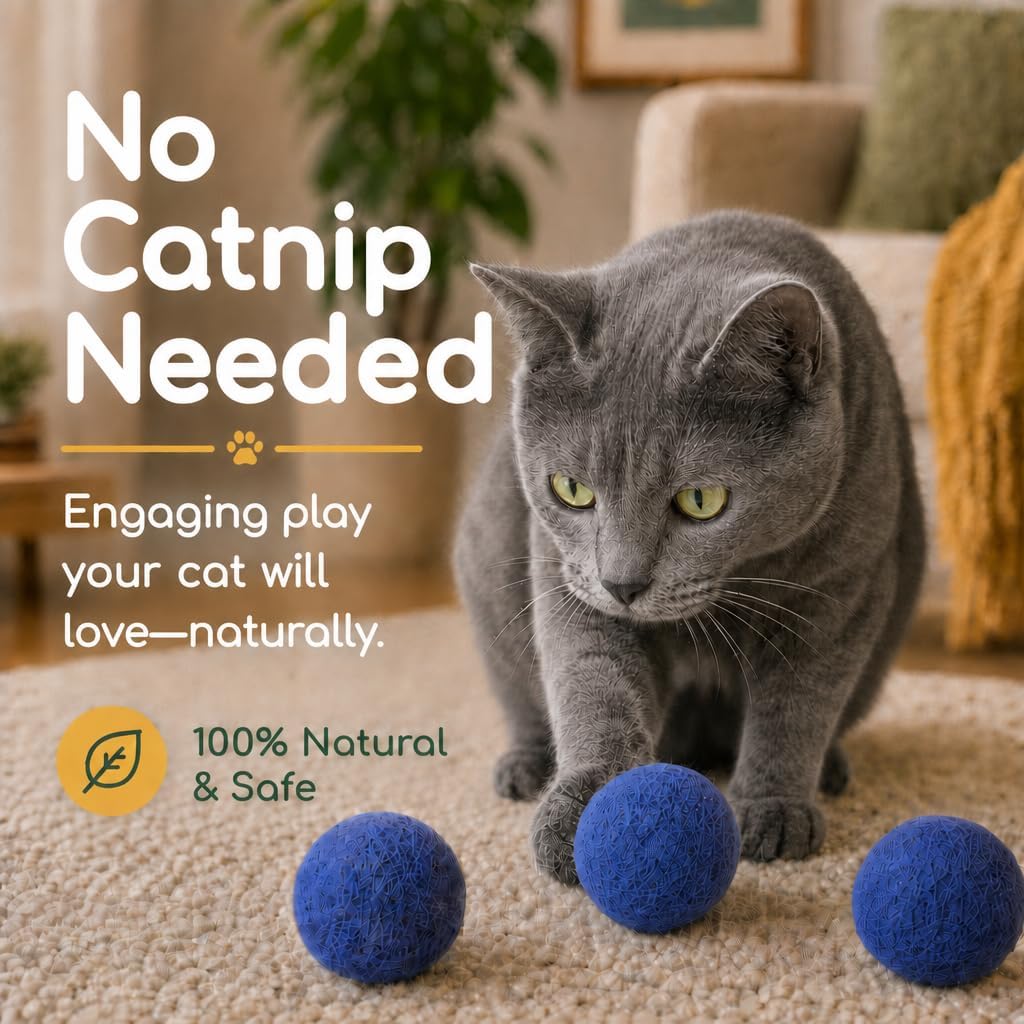 Wool Cat Toys, Felt Toy Balls, Blue, 6PCS